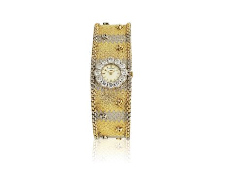 Longines. A lady's 18K gold and diamond set manual wind cocktail bracelet watchDate: Circa 1970Movement: 17-jewel Cal.320 man