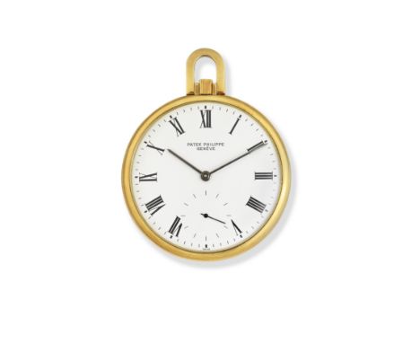Patek Philippe. An 18K gold keyless wind open face pocket watchReference: 877Date: Circa 1980Movement: 18-jewel, Cal.17-170 S