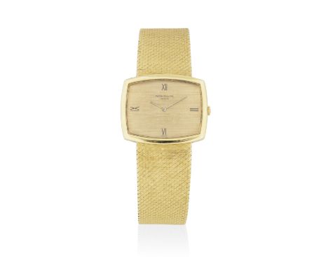 Patek Philippe. An 18K gold manual wind cushion form bracelet watchModel: GondoloReference: 3528/1Date: Circa 1970Movement: 1