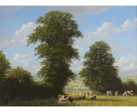 ▴ Edward Hersey (b.1948)Cattle grazingsigned 'E. Hersey' l.r., oil on canvas45 x 61cmCondition ReportOverall: 58 x 73cmWell p