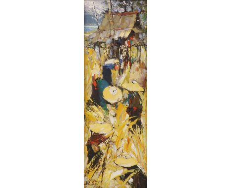 Sujarit Hirankul (Thailand, 1946-1982)Figures on the beachsigned and indistinctly dated 'Sujarit 1969'(?) l.l., oil on canvas