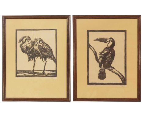 ▴ Poul Rytter (Danish, 1895-1965)A pair of herons;Toucantwo woodcuts, both signed and dated 'Poul Rytter/1932' in pencil l.r.
