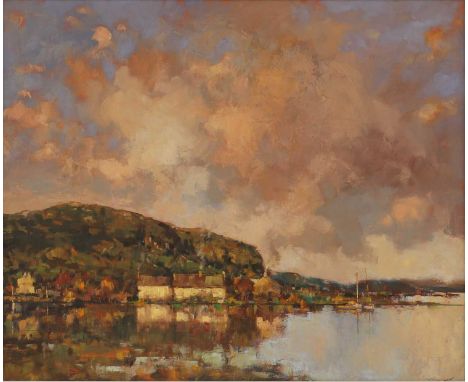 ▴ Ken Moroney (1949-2018)'A Scottish Coastal View at Sunset'signed 'Moroney' l.r., oil on board50.5 x 61cmProvenance: Christi
