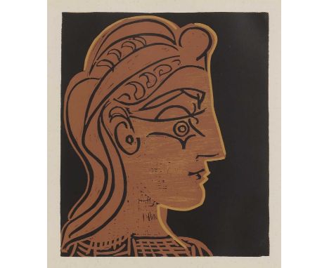 ▴ After Pablo Picasso'Female Head in Profile'linocut in colours, 1962, from 'Picasso Linogravures' published by Galerie Louis