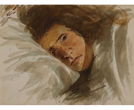 ▴ John Sergeant (1937-2010)Carolyn in bedwatercolour, pen and brown ink12.5 x 17cmCondition ReportMount: 29 x 33.5cmSome very