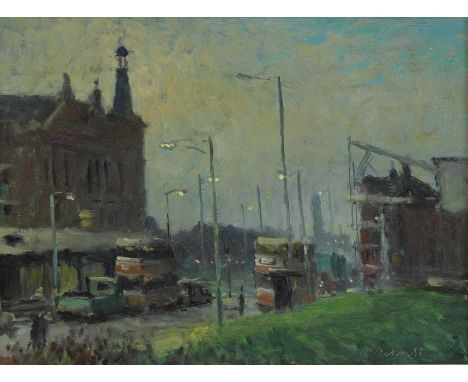 ▴ Alfred Ackrill (1907-1988)'Dusk at Ancoats'signed 'A. Ackrill' l.r., titled verso, oil on board30 x 40cmCondition ReportFra