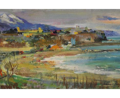 ▴ Irène Pagès (French, b.1934)'Plage Marquet à Cap d'Ail'signed 'Irène Pagès' l.r., also signed and inscribed with title vers