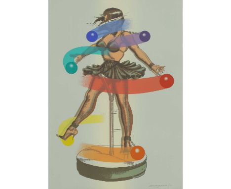 ▴ Allen Jones RA (b.1937)'Ways and Means'screenprint in colours, signed and dated 'Allen Jones/77' l.r.69.5 x 49.5cm (visible