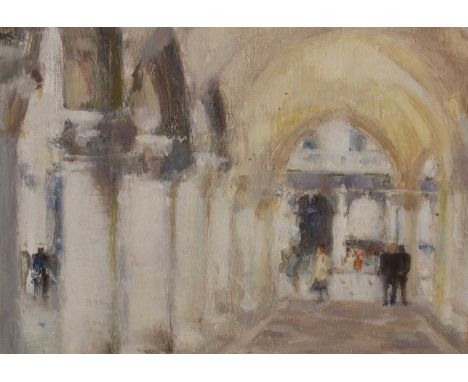 ▴ Jonathan Trowell (1938-2013)'Through the Colonnade, Doge's Palace'signed 'Trowell' l.r., oil on board16.5 x 20.5cmCondition