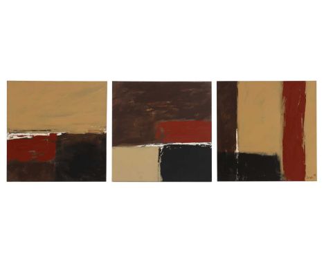 ▴ Ben Lowe (b.1976)Untitled, triptych oil on canvas, one signed and dated 'LOWE/03' l.r.91 x 91cm, unframed (3)Condition Repo