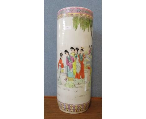 An early 20th oriental famille rose porcelain stick stand, 60cms h 