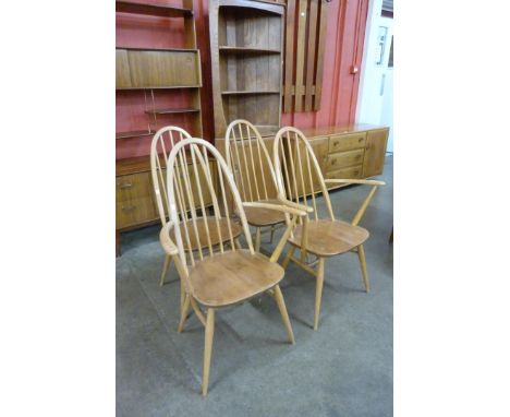 A set of four Ercol Blonde elm and beech Quaker chairs 