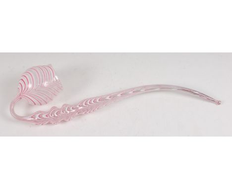 A 19th century Nailsea pink and white glass pipe, of good size, length 47cm   Condition Report / Extra Information  Small chi