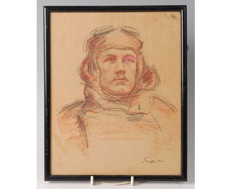 Simpson - Head and shoulders portrait of a pilot, drawing, signed lower right, 26 x 20cm