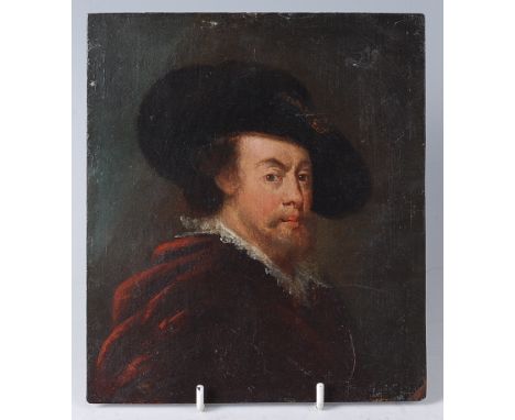 Late 18th century English school - Head and shoulders portrait of a gentleman in 17th century attire, oil on copper panel, 20