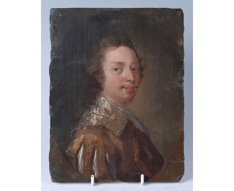 18th century English school - Half-length portrait of a gentleman, oil on copper, faintly inscribed verso "A specimen of arti