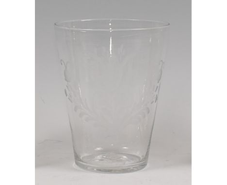 A 19th century Continental glass beaker, of good size, probably Dutch, engraved with a central tulip, h.15.5cm   Condition Re
