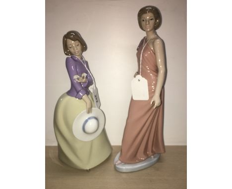 2 NAO FIGURINES ELEGANT LADY &amp; GIRL WITH SPARROW