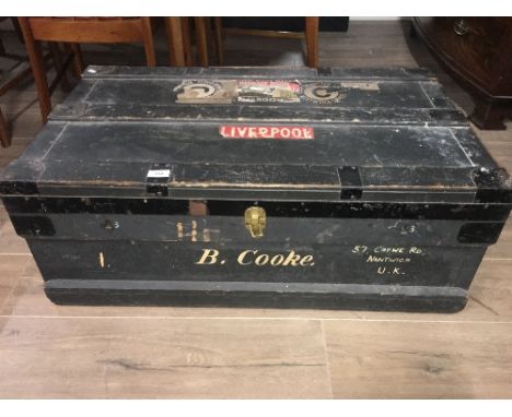 WOODEN FRAMED METAL CABIN TRUNK B COOKE