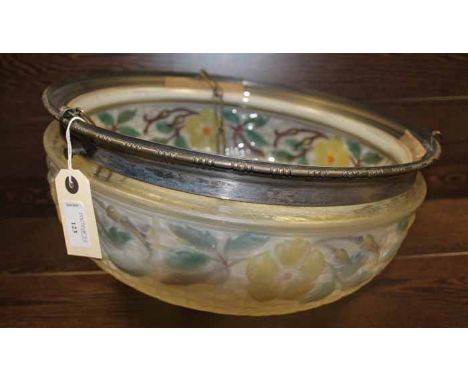 1930'S GLASS CEILING LIGHT FITTING
with floral decoration, 40cm diameter, condition fair overall