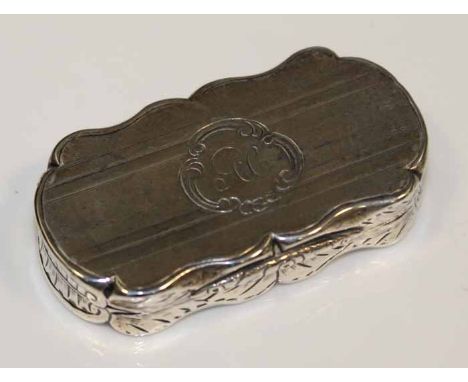 SILVER VINAIGRETTE 
with engine turned decoration and engraved initials, Birmingham marks, missing grill