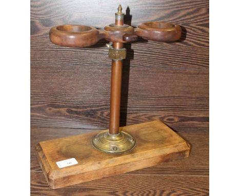 UNUSUAL VICTORIAN LABORATORY RETORT STAND
with wooden base and top on a telescopic brass and copper stem, 13" high when at it