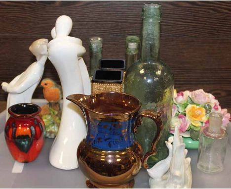 LOT OF MIXED CERAMICS AND GLASS 
including small Poole vase, Lladro figure, Nao figure etc 