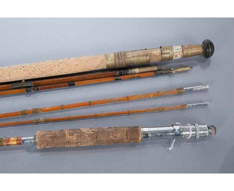 GRAHAM & CO OF INVERNESS BRASS 3-INCH TROUT REEL
and a Malloch greenheart three piece rod, and another unnamed split cane rod