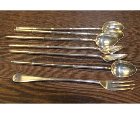 GROUP OF SIX BAMBOO BOMBILLAS
the straw of bamboo design, along with a silver pickle fork