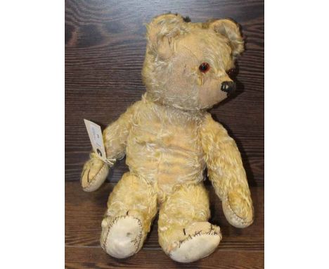 VINTAGE GOLD PLUSH BEAR
with moveable limbs, patchers of hair loss, eyes loose