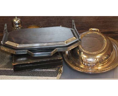 COLLECTION OF SILVER PLATED ITEMS AND FLATWARE
to include serving dishes, teapot, flatware, candlestick, etc
