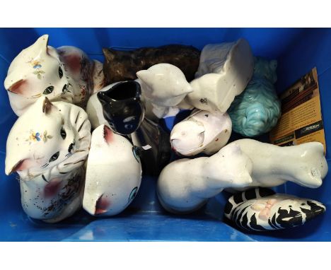 A collection of ceramic cats and a collection of ceramic owls etc 
