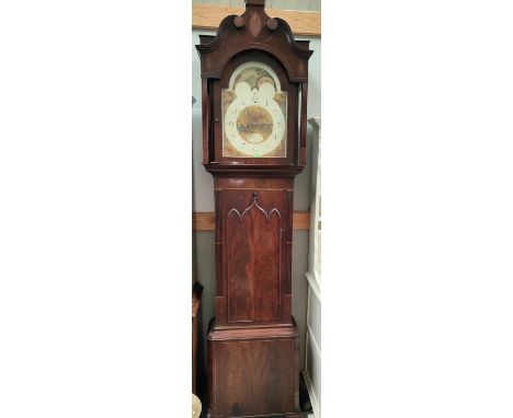 A North Country Sheraton period mahogany longcase clock, the hood with shell inlay, blind swan neck pediment and reeded side 