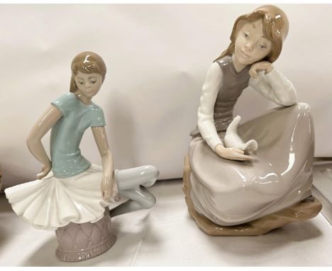 A Nao and a Lladro figure of a girl; a 1930's child's tea set depicting the Princesses Elizabeth &amp; Margaret 