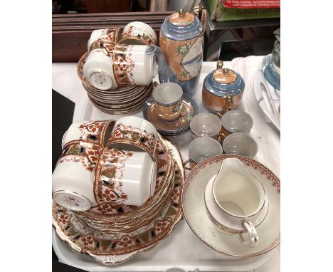 A Victorian Imari pattern tea service, another similar and a Japanese egg shell porcelain set 