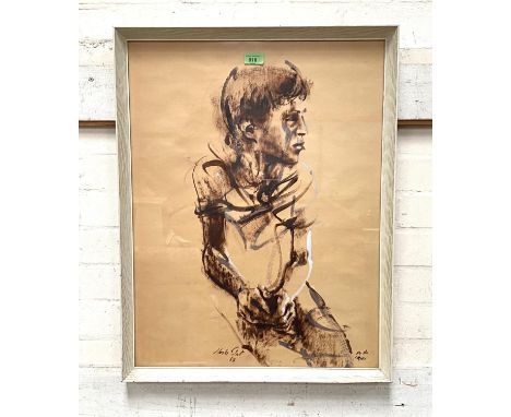 Moshe Gat b. 1935:&nbsp; seated boy, body colour sketch on paper