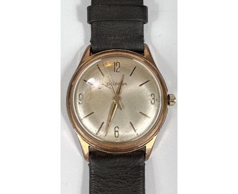 DELBANA:a c.1965 Swiss manual watch with beige dial, gold hands and Arabic numerals and batons, ref 71501, new strap 