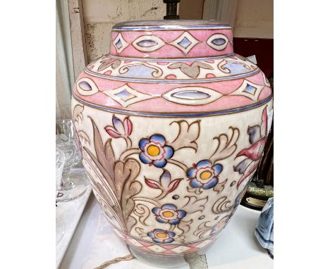 A tube lined floral table lamp in the manner of Charlotte Rhead 