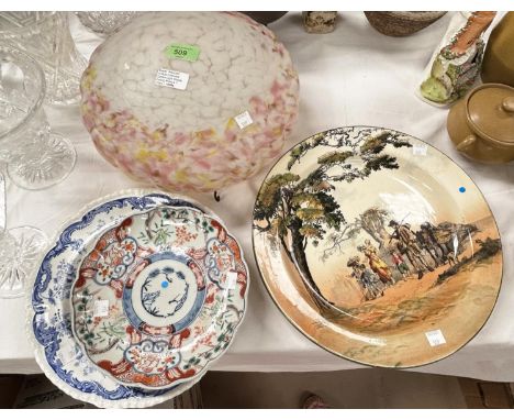 A Japanese Imari dish and two other various dishes: a mid 20th century light bowl 