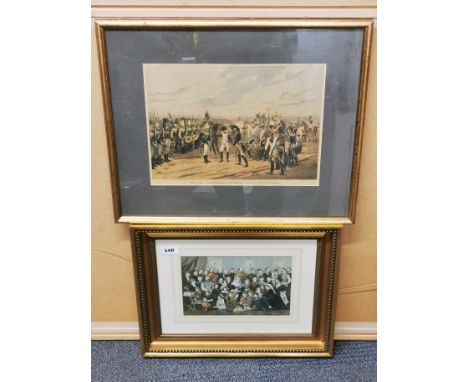 A gilt framed 19thC lithograph of the British Royal family with a guide to their titles, frame size 39 x 49cm. Together with 