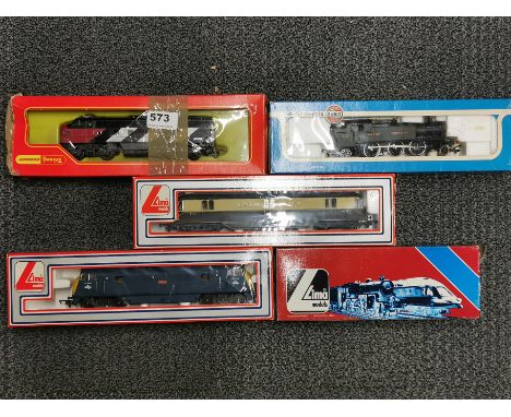 Three boxed Lima 00 gauge locomotives, one Hornby and one Airfix.