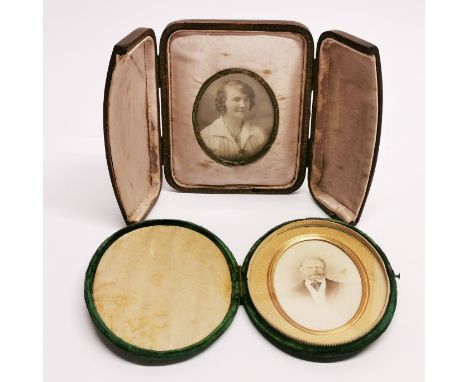 Two cased photographic portrait miniatures, case H. 13cm.