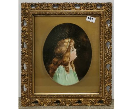 A gilt framed oil on board portrait of a girl, probably late 19th century. Frame size 39 x 44cm.