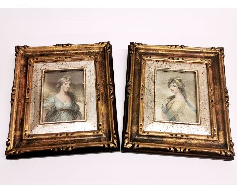 A pair of framed engraved portrait miniatures of Lady Langham and Lady Charlotte Campbell, circa 1800's, frame size 21 x 23cm