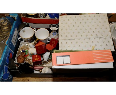 Commemorative mugs, Radford style condiment set, Craggley Boggs figures in original boxes etc 