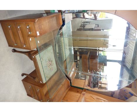 1930s dressing table with glass shelf and dressing stool with embroidered top