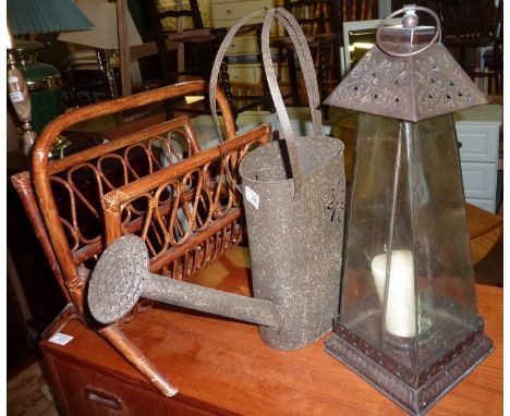 Retro watering can, similar lantern and magazine rack