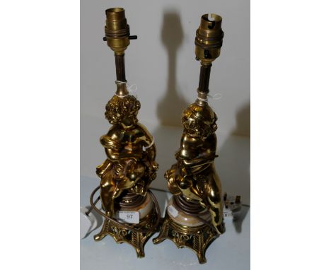 Pair of gilt metal cherub lamp bases