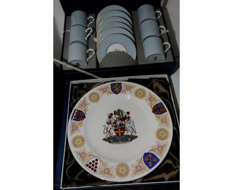 Royal Worcester coffee set in original box and a Spode plate in Royal Worcester box 