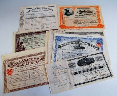 A quantity of various mining company share certificates and other loans, to include; The Plymouth Rock Mining Company, Britis
